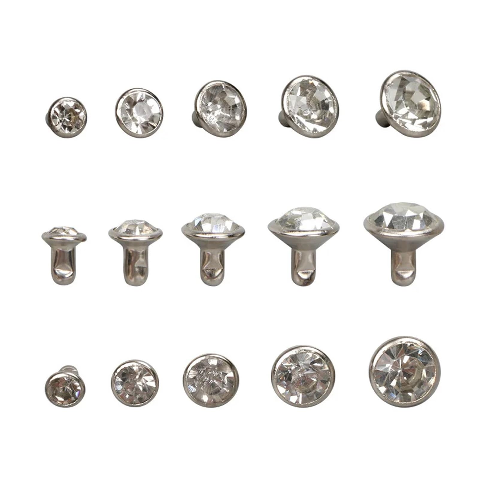 Remaches de cristal metálico, Juego de tachuelas con remaches diamantes imitación 5-12 mm plateado/dorado 50/100/200