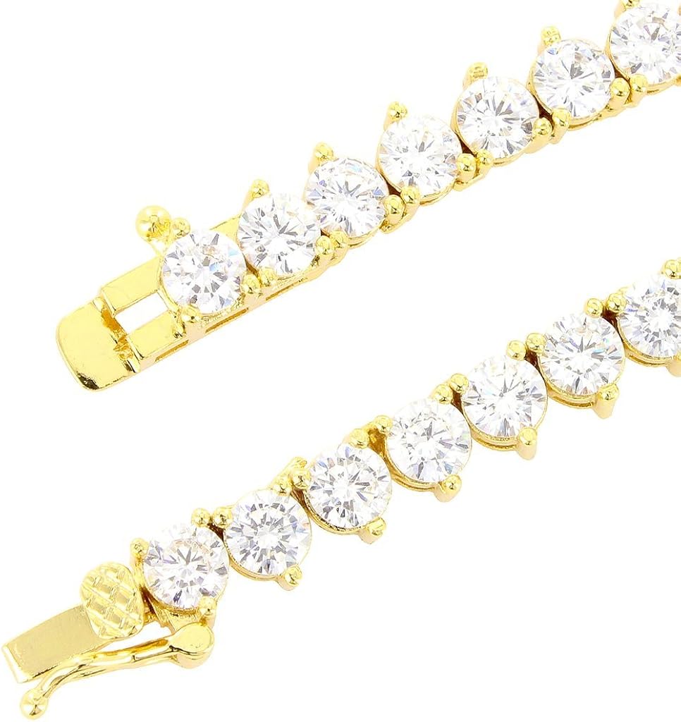 Cadena de tenis para hombre con una fila de diamantes creados en laboratorio de 14 quilates, 4 mm de grosor, 3 puntas, 45,72 cm a 60,96 cm
