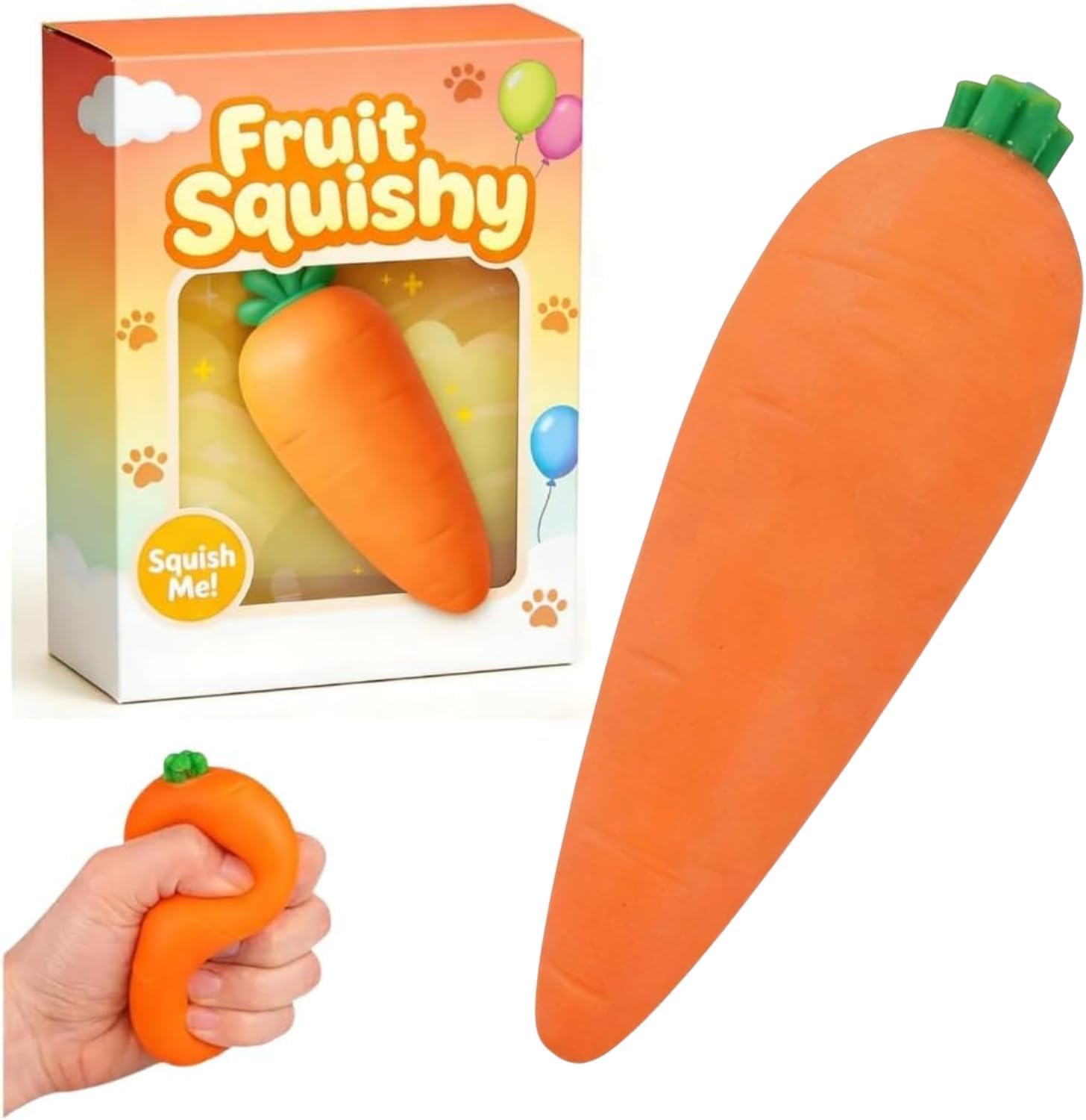 Carrot Squishy, 2026 New Realistic Shaped Squeezes Balls, Fruit Squeeze Slow Rising Stress Relief Soft Cute Anxiety Carrot Gifts Party Favor