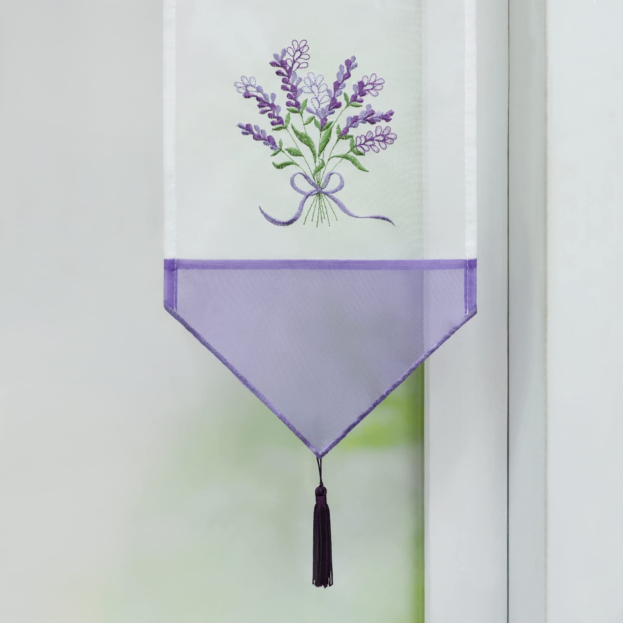 3-teiliges Scheibengardinen-Set Voile Mit Stickerei – Rosa Blumenlamellen 20x50 Cm + 20x70 Cm