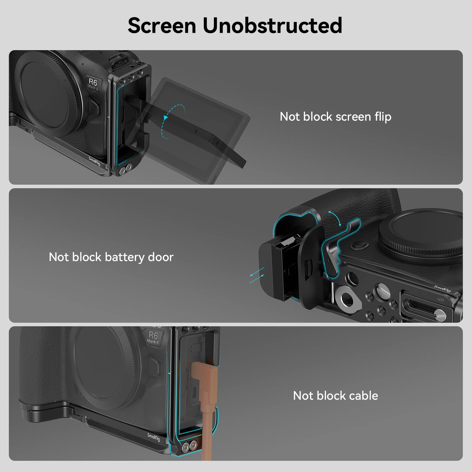 SMALLRIG Quick Release L-Bracket für Canon R6 Mark II / R6 / R5 / R5 C, Kamera-L-Platte für Arca-Typ mit 1/4"-20 Gewindelöchern, Gurtlöchern, Vertikale Aufnahmen - 4160B