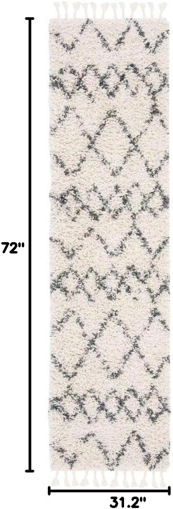 SAFAVIEH Pro Luxe Shag Collection Runner Rug - 2'6" x 6', Cream & Blue, Boho Tassel Design, Non-Shedding & Easy Care, 2.4-inch Thick Ideal for High Traffic Areas in Living Room, Bedroom (PLX434A)