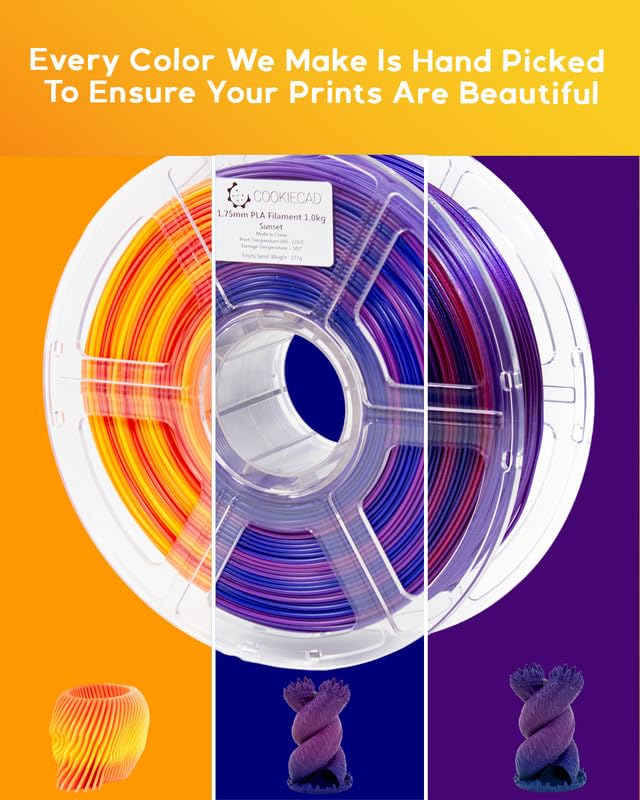 Image of Cookiecad PLA Filament 1.75mm 1kg Rainbow Multicolor 3D Printer Filament - Sunrise PLA
