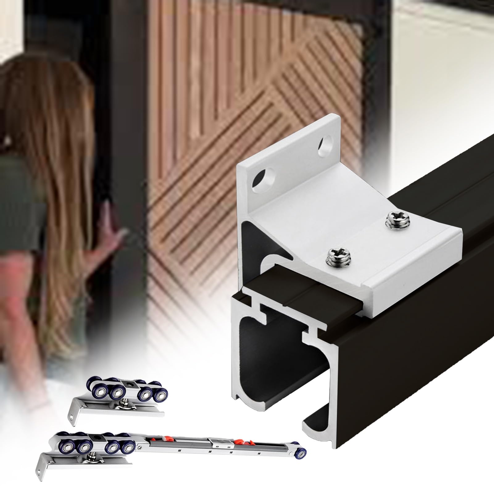 Sliding Door Track, Soft Close Wall Mount Barn Door Hardware Kit Heavy Duty Aluminum Track Rollers(Black,39in/99.1cm)