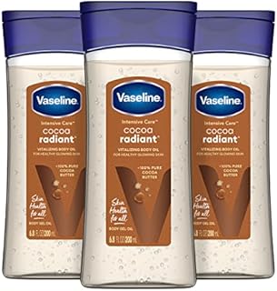 Vaseline Intensive Care Cocoa Radiant For Glowing Skin 3 Count Body Gel Oil Body Oil Made with 100% Pure Cocoa Butter + Replenishing Oils 6.8oz