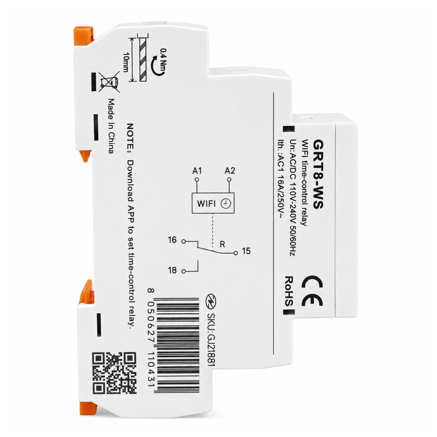 2 Pezzi Relè Temporizzato WIFI Modulare, 220V 16A, Timer Temporizzatore Smart Tuya, 1 Modulo Barra DIN, 1 contatto SPDT, Comando App e Manuale, Schedule Alba Tramonto Ciclico