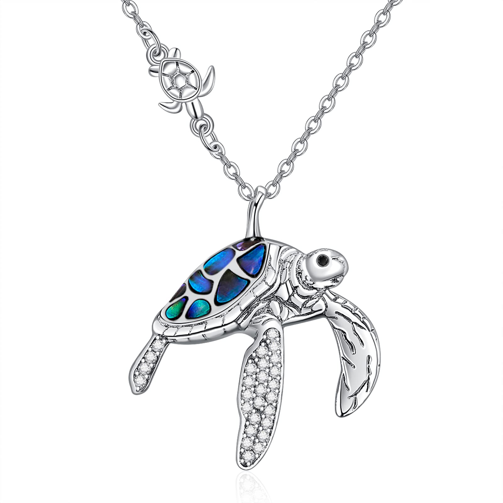TANGPOET 925 Sterling Silver Turtle Necklace | Sea Turtle Necklace Ocean Jewellery for Women with S925 18"+2" Cable Chain
