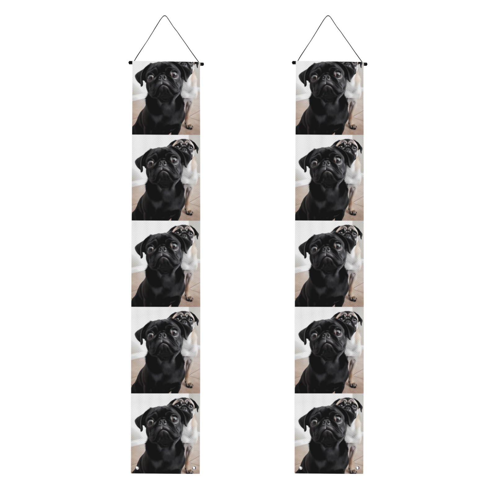 Cute Black Pug Dog Porch Banner 2PCS, Summer Hanging Flag Party Porch Sign Front Door Hanging Decorations for Indoor Outdoor Holiday Yard Decor Wall Backdrop 71 x 12 Inch