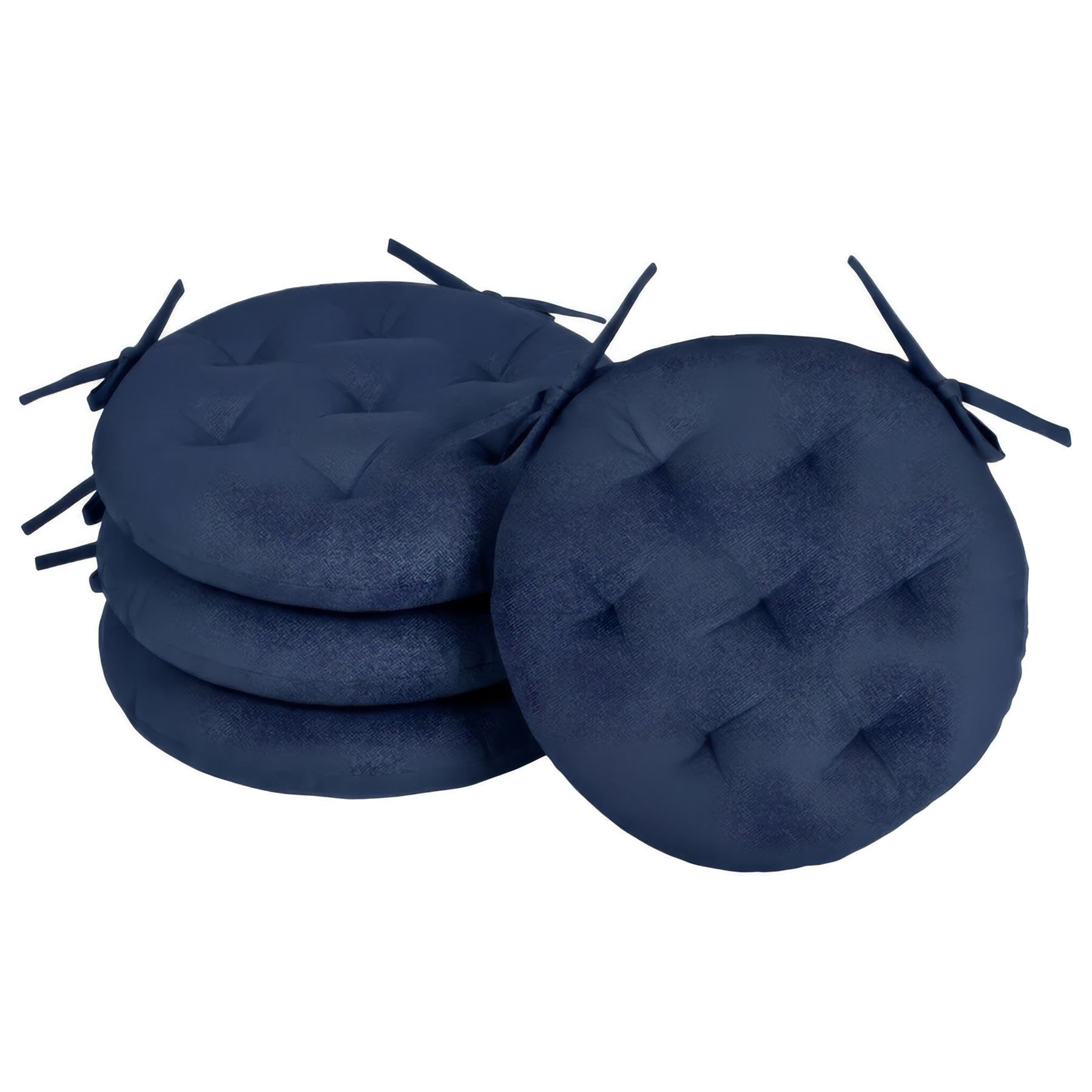 Harbour Housewares Round Seat Pads Pack of 4-40 x 40cm Thick Cushions with Ties, Indoor Outdoor Chair Seat Pads for Dining Chairs, Garden, Patio & Bistro Seating - Navy