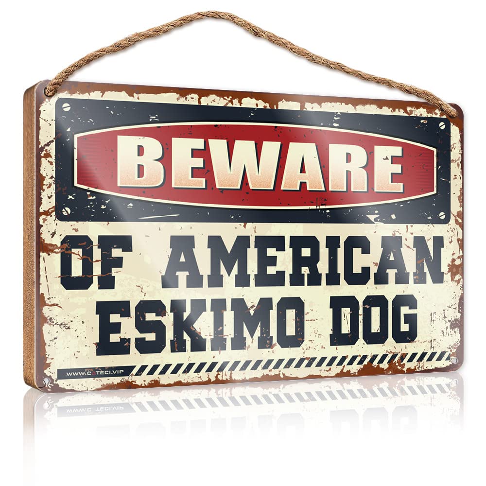 Yyhleh Men's One Color Home Wood Sign Beware Of American Eskimo Dog Wooden Sign Hanging Decor Porch Room Decor For (20X30cm)