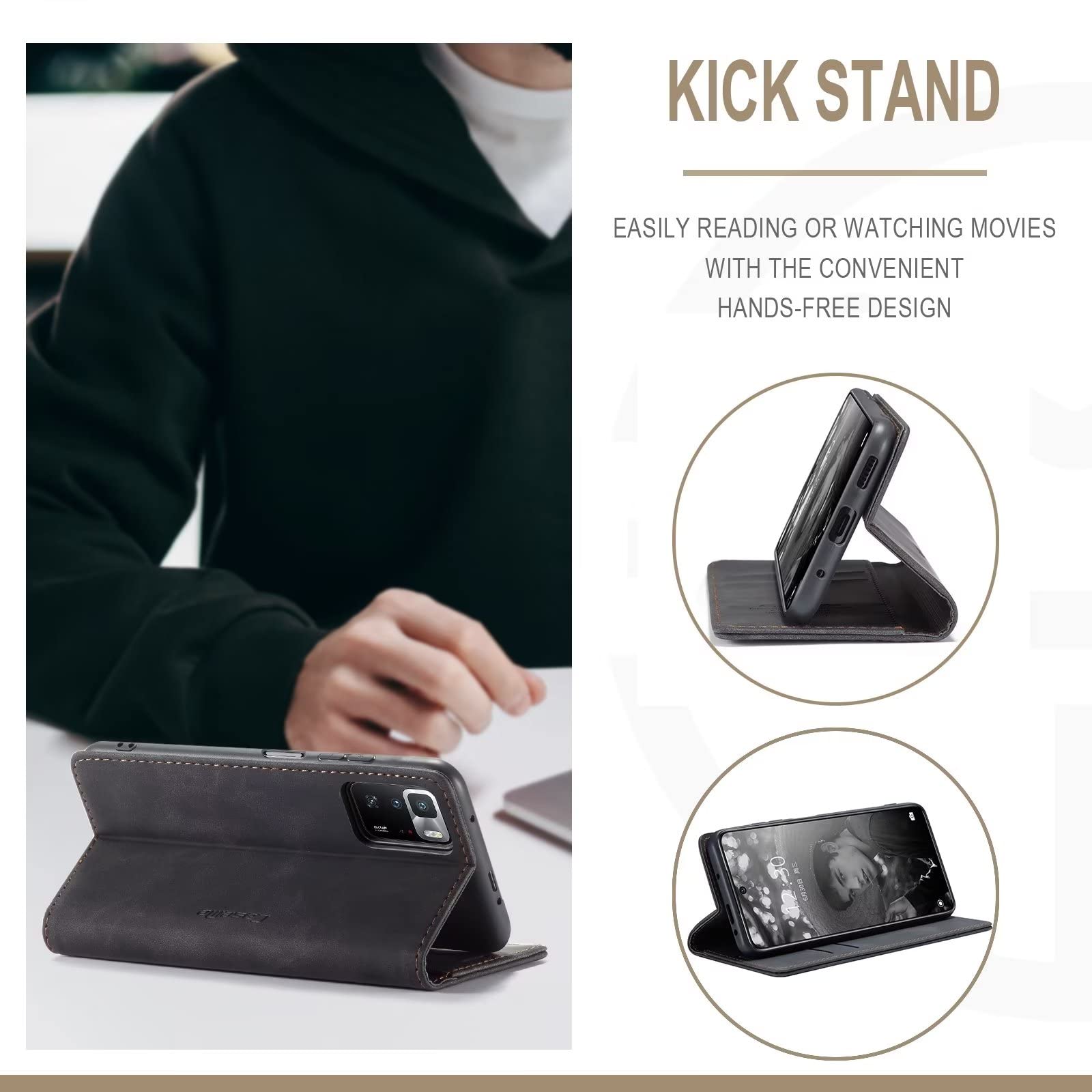 Funda Con Atril Funda Libro Para Xiaomi Redmi Note 14 4G - Cuero PU, Protección RFID, 3 Ranuras Para Tarjetas - Negro Soporte Para Vídeos