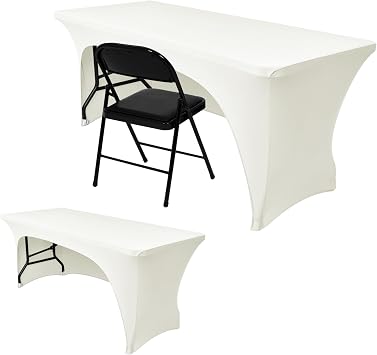 Nasitos 2 Pack Beige Table Cloth 6 Foot-Spandex Fitted Tablecloth Rectangle Tables, Open Back Stretch Folding Trade Show Table Covers Fabric Washable & Wrinkle Resistant for Parties, Wedding, Event