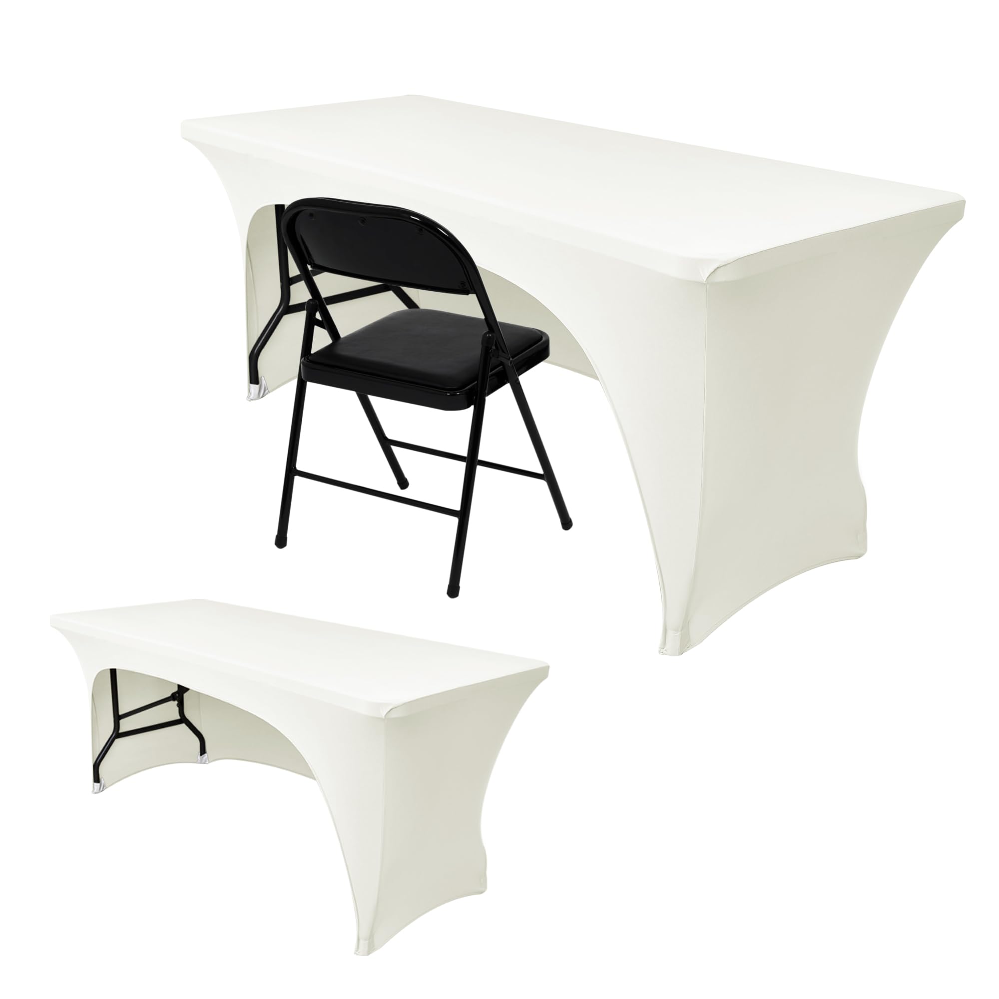 Nasitos 2 Pack Spandex Fitted Tablecloth for 4 Foot Tables-Open Back Folding Table Cover Washable Fabric Stretch, Tight and Wrinkle Resistant Table