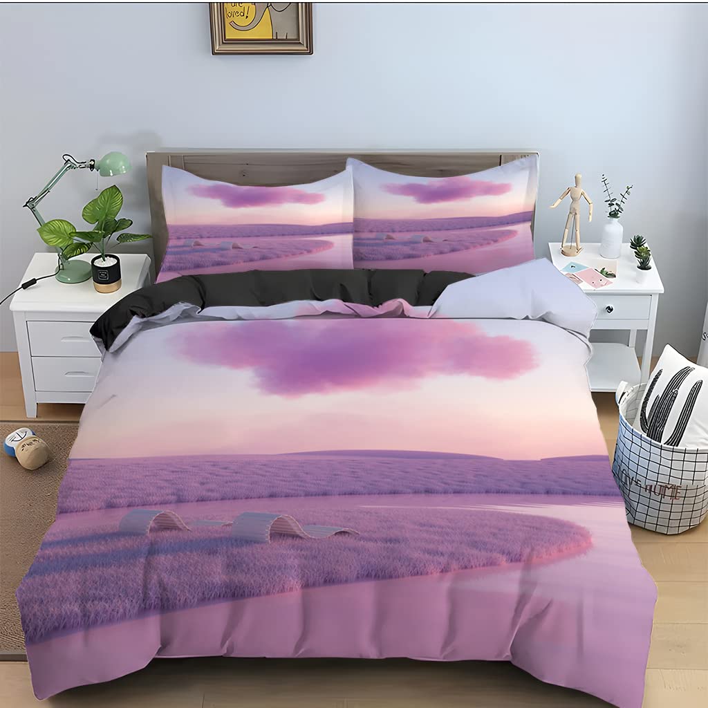 Parure de Lit 240 x 260 Microfibre Nuage Fuchsia 110g avec 2 Taies d'Oreiller