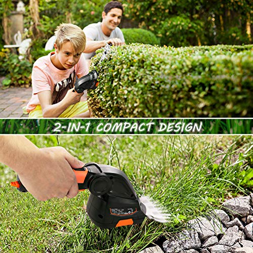 TACKLIFE Cordless Grass Shears, 7.2V Shrubbery Trimmer, 2-in-1 Cordless Hedge Trimmer, 3s Tool-Free Blade Change, Fast Charger Included
