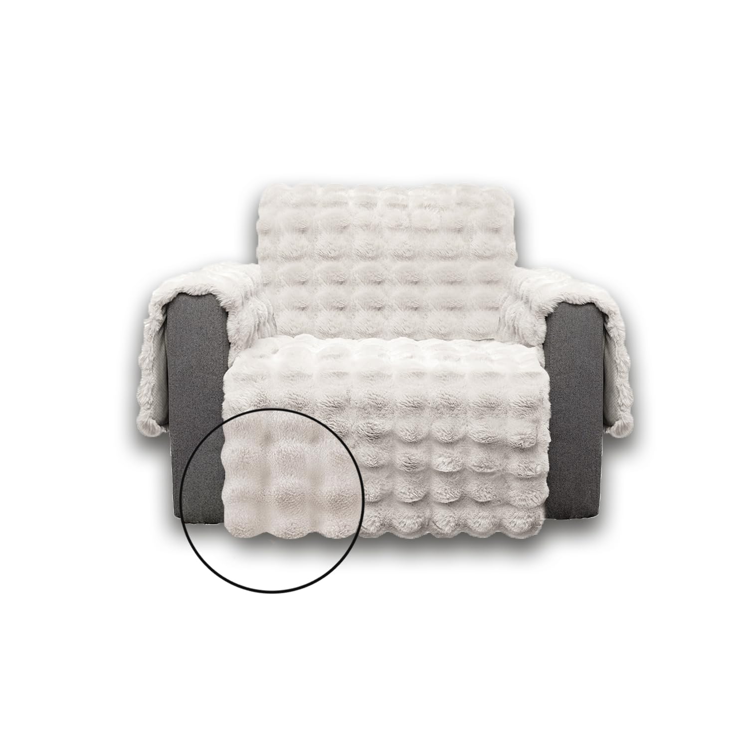 Snugglesinto Soft Faux Fur Sofa Cover Thick Shaggy Fuzzy Sectional Couch Cover Non-Slip Plush Sofa Slipcover Furniture Protector for Kids, Pets(Chair, White-Bubble)