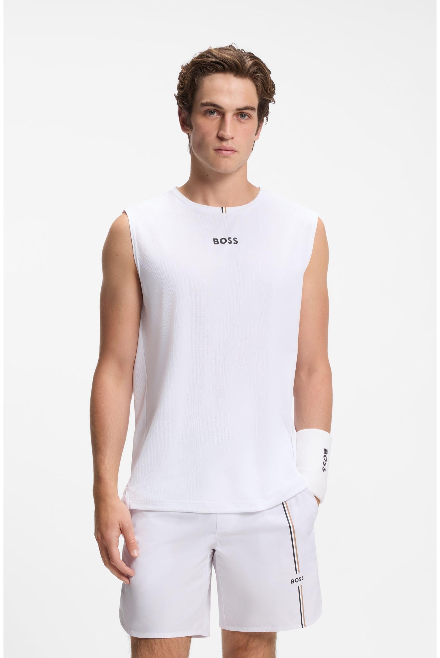 BOSS Active Tanktop Aus Stretch-gewebe Mit Streifen Auf Der Rückseite
