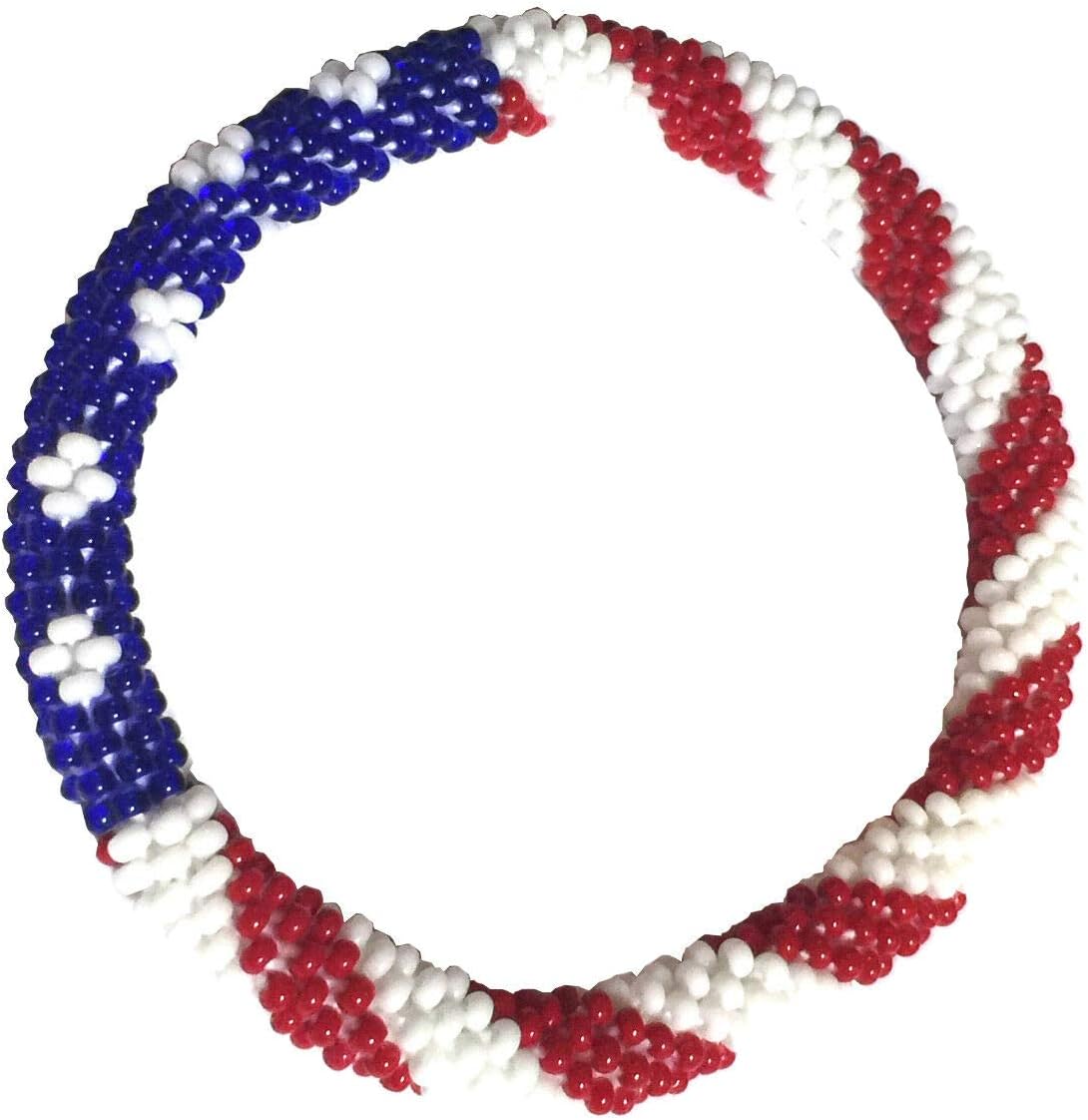WigsPedia Crochet Glass Seed Bead Nepal Boho Bracelet - USA Flag
