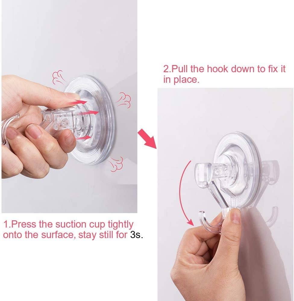 Buy 2 get 3 Quntis Suction Cup Hooks, Large Clear Powerful Vacuum Hooks Push and Lock Reusable Hooks Heavy Duty Waterproof Suction Hooks for Kitchen, Bathroom, Shower, Ceiling, Glass, Bathtub, Door-4Packs
