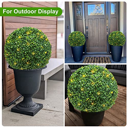 Ailanda 2Pcs 16'' Artificial Boxwood Topiary Ball Outdoor Faux Boxwood Balls With Led Copper Wire Light For Balcony, Patio, Garden, Backyard, Wedding, Home Decor #TOP5