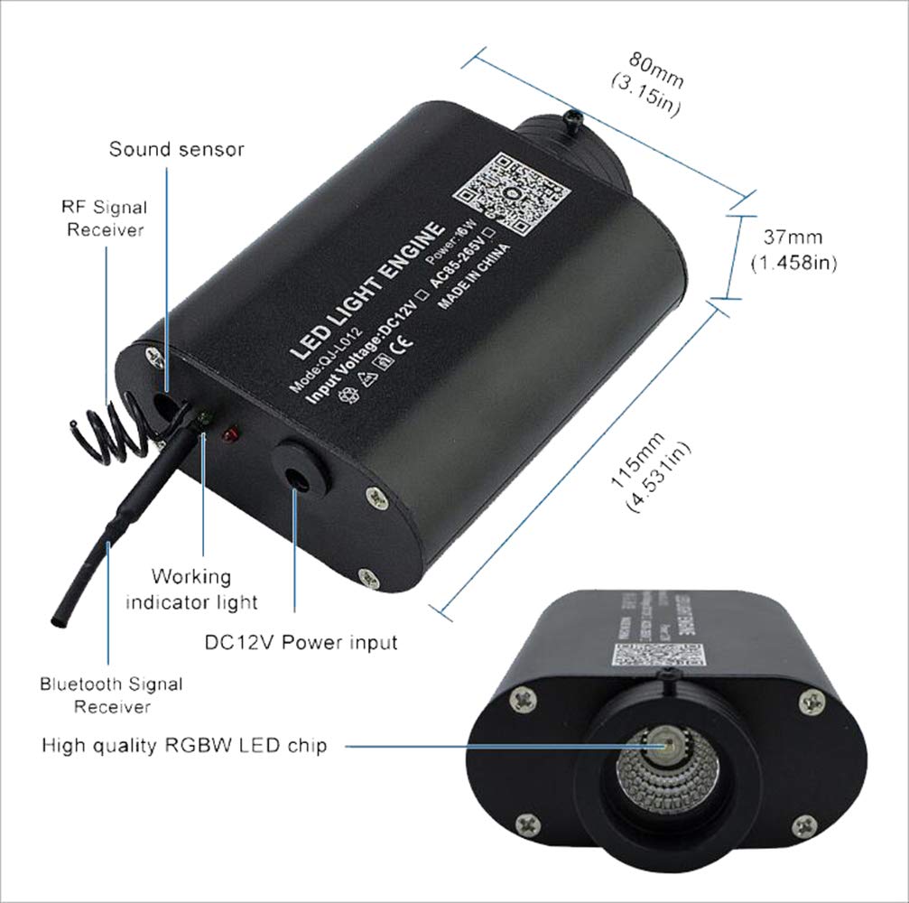 Kit Bluetooth 16W RGBW de Fibra óptica de la Cortina de luz App/Remoto Punto de inflamación Cascada de iluminación sensorial de los niños Decoración casera Ligera,150pcs 0.75mm 2m