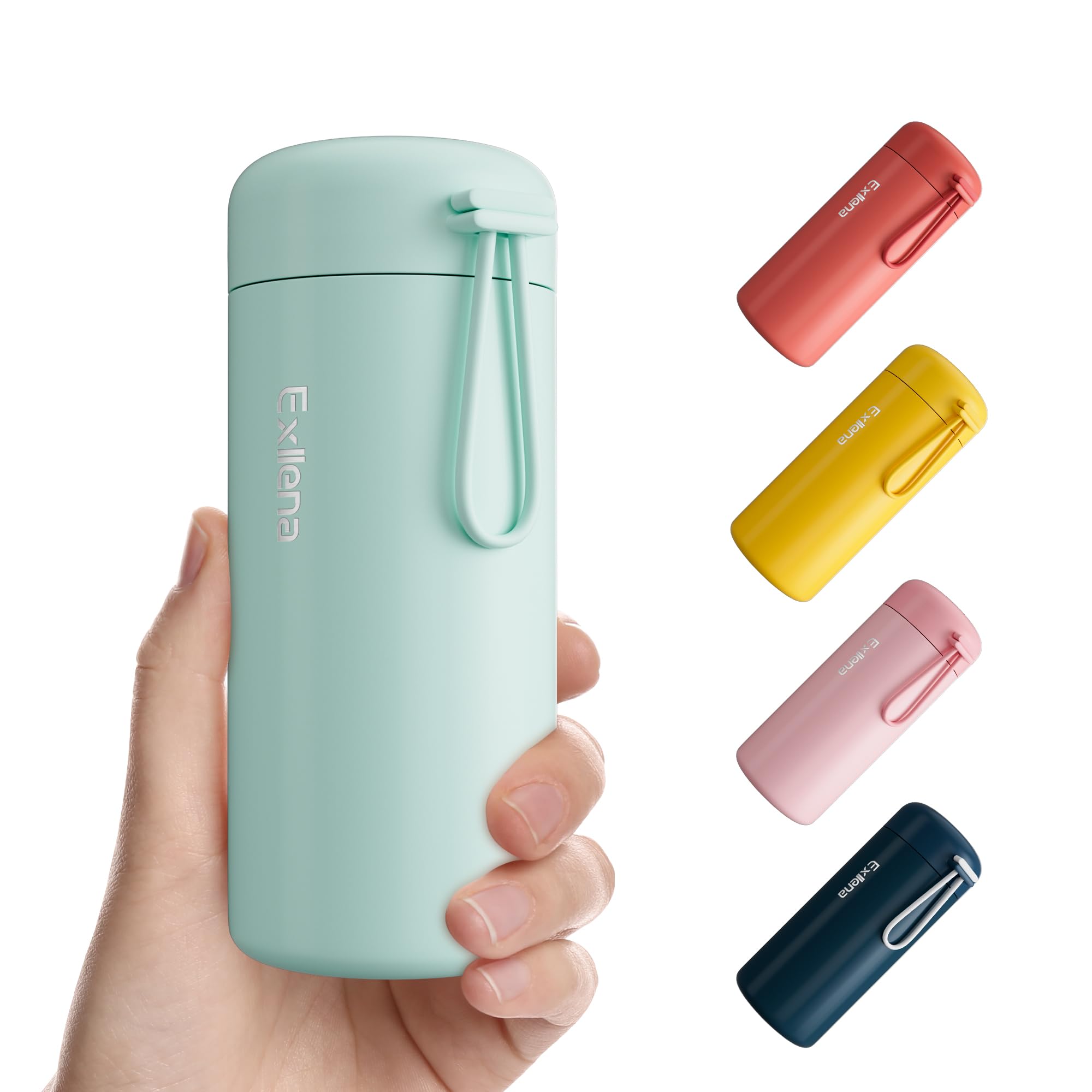 300ml Small Water Bottle Made of 304 Stainless Steel, Small Flask with Carry Handle Double Wall Vacuum Insulation for Hot&Cold Drinks for Handbag - 100% Leakproof (Mint)