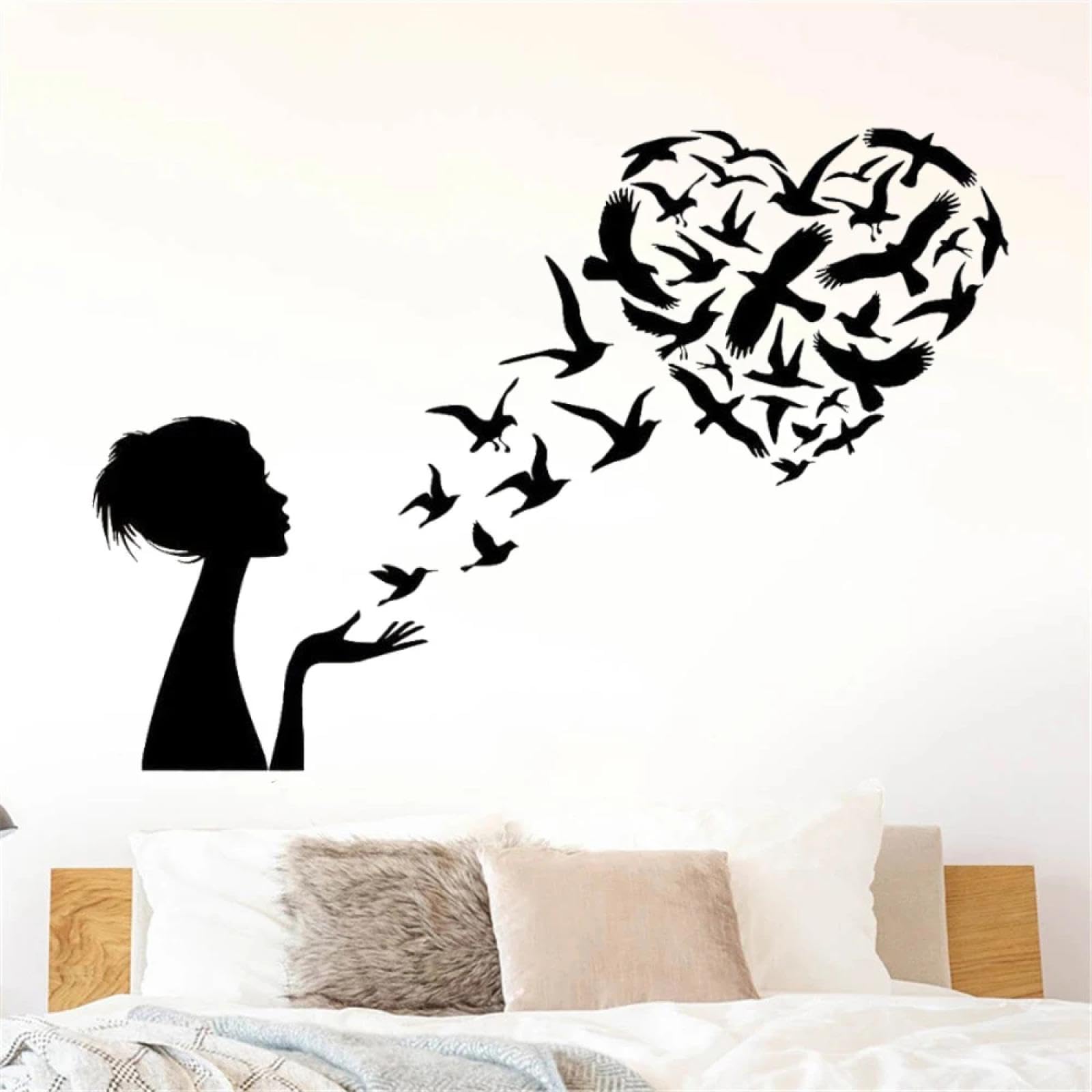 YOUOUSI Girl's Bird Heart Sticker Inspiring Wall Sticker Kids' Room Vinyl Woman Heart Silhouette Art