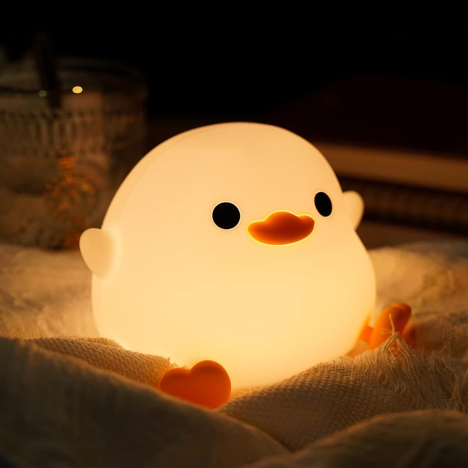 Meneflix DoDo Duck Night Light, Cute Duck Lamp, Silicone Dimmable Nursery Color Changing Nightlight, Rechargeable LED Bedside Lamp with 20 Minutes Timer & Tap Control Baby