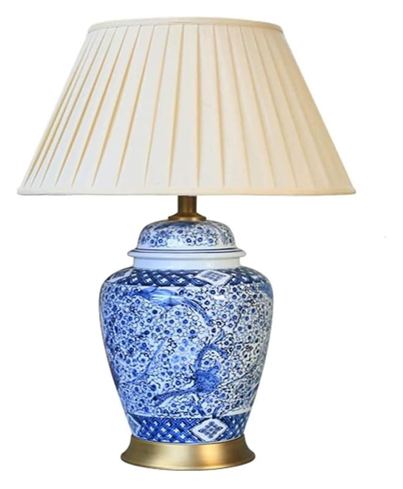 HYHDDM Blue Glazed Ceramic Table Lamp, Small Fish Pattern Hand-Painted Bedside Desk Lamp for Study Antique Collection