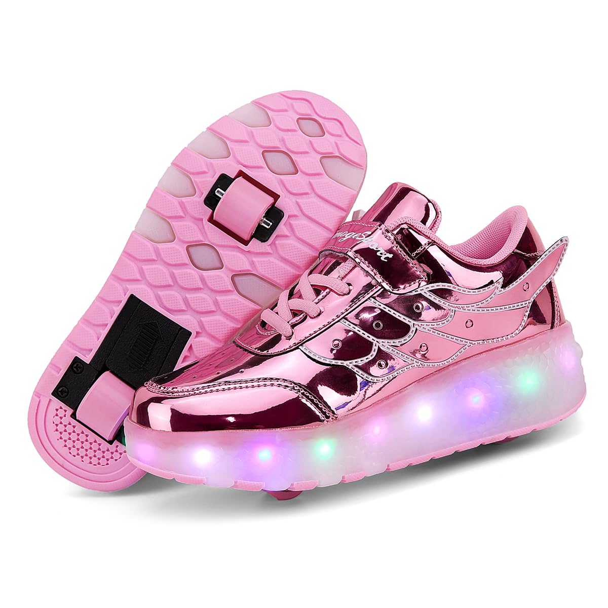 Unisex Kids Boys Girls LED Trainer,LED Light-UP Roller Skates Shoes,7 Colors Light,USB Rechargeable,Double Wheels, Retractable/Lightweight Outdoor Sports Cross Shoes Gymnastic Running Sneakers