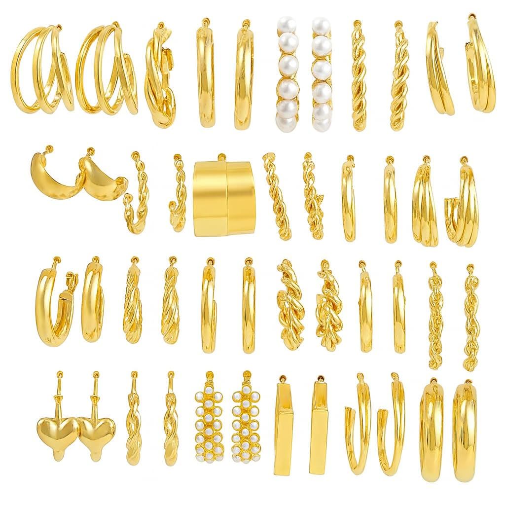 meenaz Earrings set for women 24 pairs | Earrings for Women Girls | Fashion Gold Stud & Hoop Set | Gold Hoop & Studs Earring Pearl Stylish | Western Hoop Earrings Combo Birthday Gift Anniversary Wife-picture-19