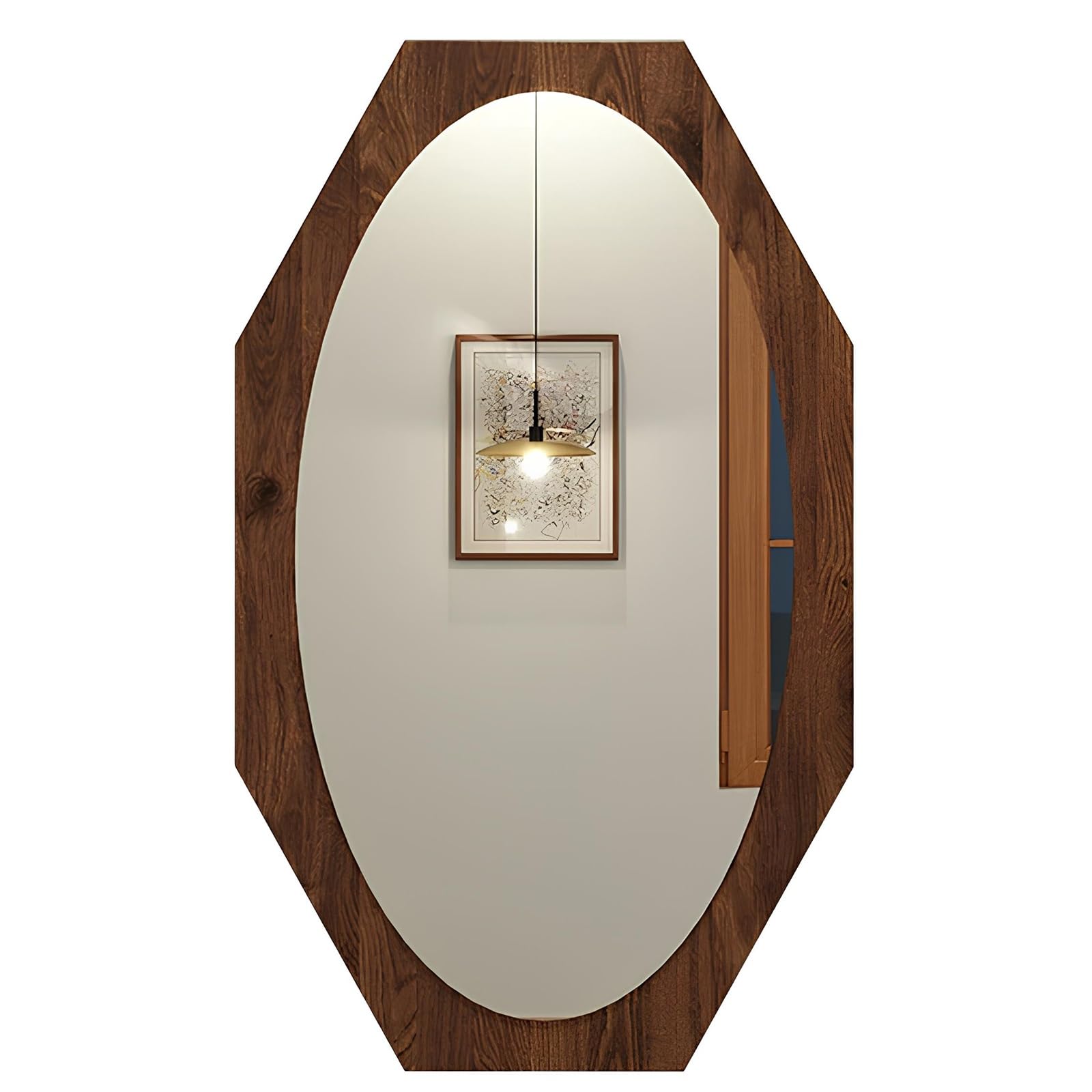 Miroir mural octogonal cadre bois miroir suspendu salle de bain