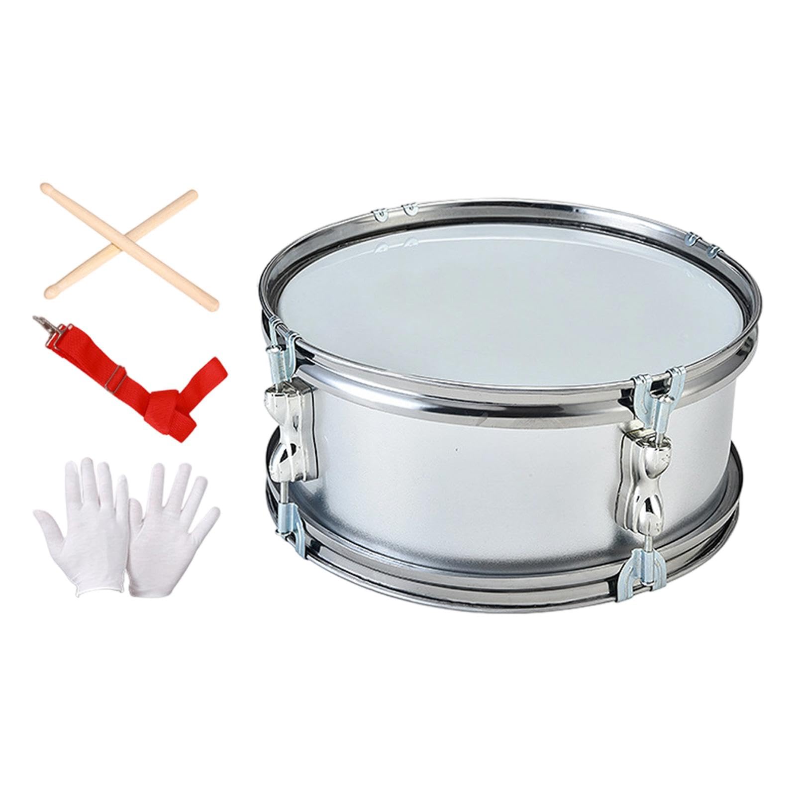 Strumento Musicale rullante da 11 Pollici con Tracolla Regolabile e Bacchette con Guanti da Allenamento per Ragazzi e Ragazze, Regali per Principianti, Grigio Argento