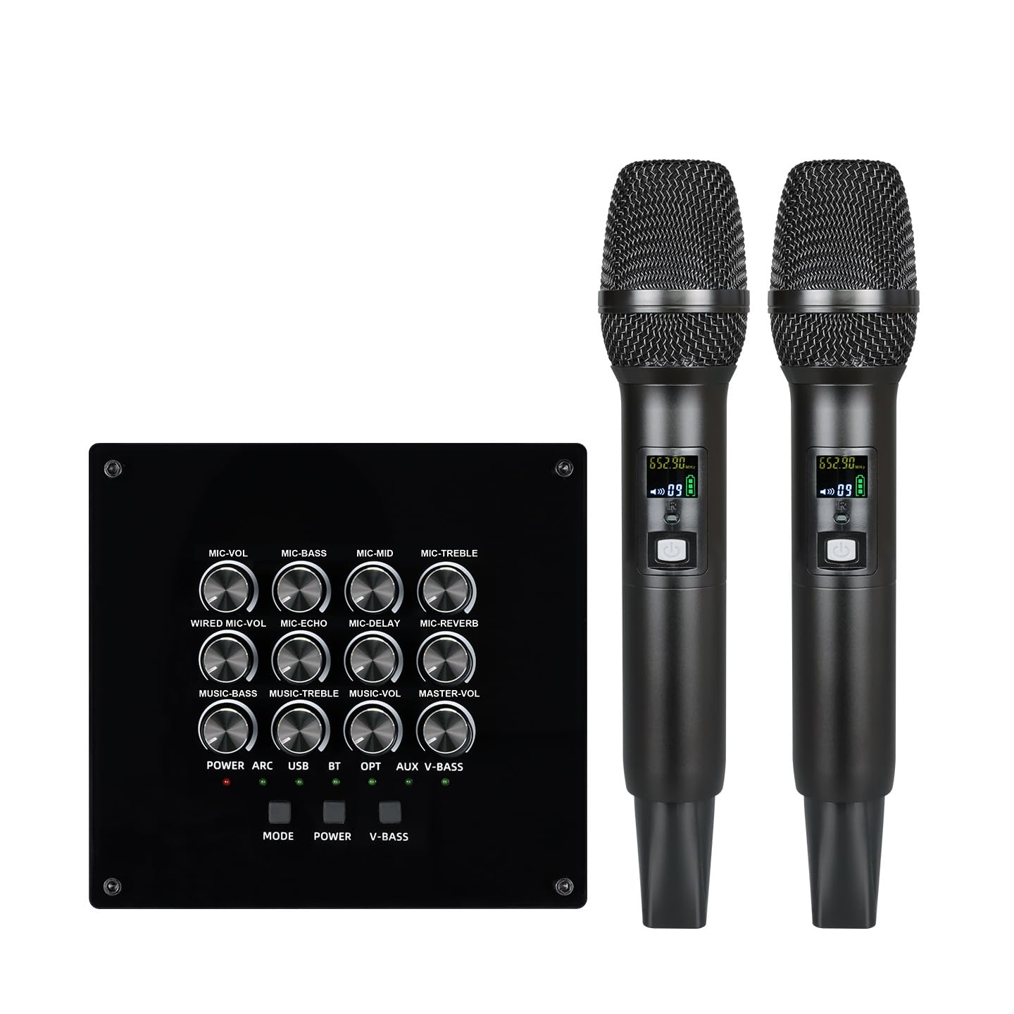 Tosuny Mikrofon Bezprzewodowy System Miksowania Karaoke, Podwójny Ręczny Mikrofon Bezprzewodowy do Karaoke, Telewizora, Komputera, Głośnika, Wzmacniacza, Obsługa HDMI, AUX i Wejśc