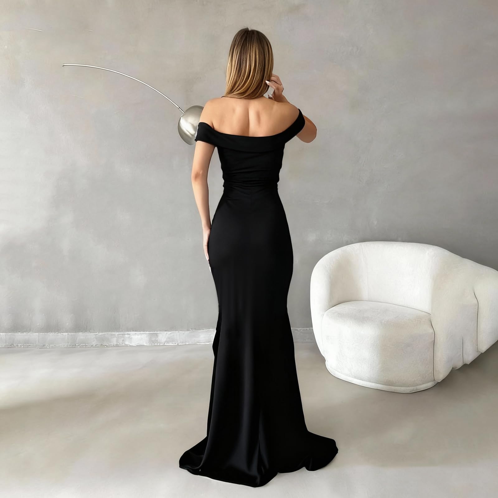Vestido de Noche para Mujer Sexy Maxi Vestido con Hombros Descubiertos Elegante Vestidos Largo con Abertura Vestidos de Fiesta Ajustado Bodycon para Cóctel Club Invitada Boda Ceremonia