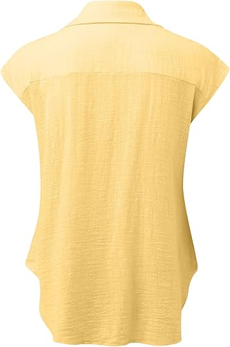 Miniatura 4 de Ceboyel Camisas para mujer de moda de verano, algodón, lino, manga corta, cuello con botones, blusa casual para mujer 2023