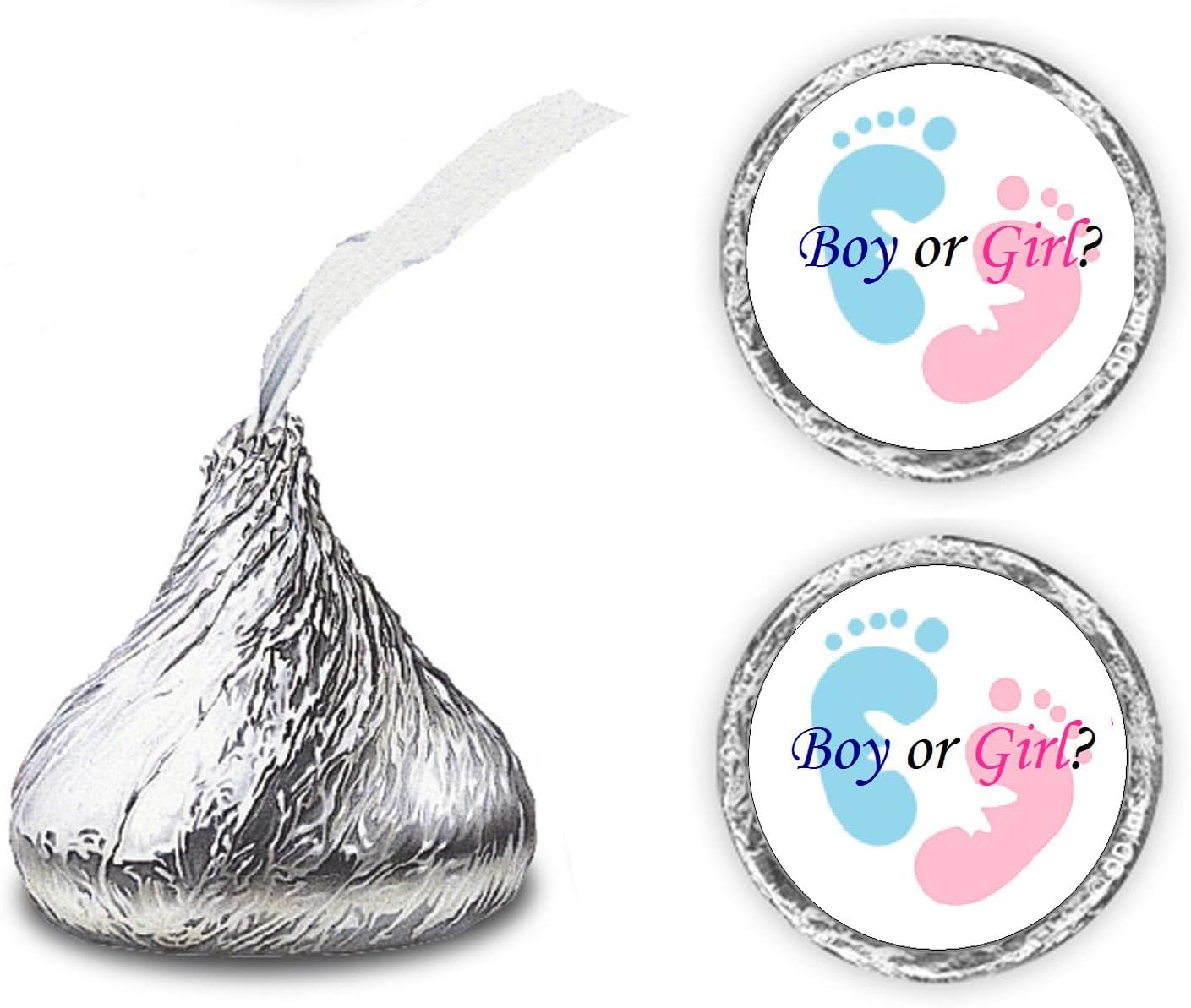324 Gender Reveal Footprints Kisses Labels for Baby Shower Or Baby Sprinkle Party Or Event Decorations, Boy or Girl Stickers, Wrappers, Favors (Pink, Blue) Made in USA