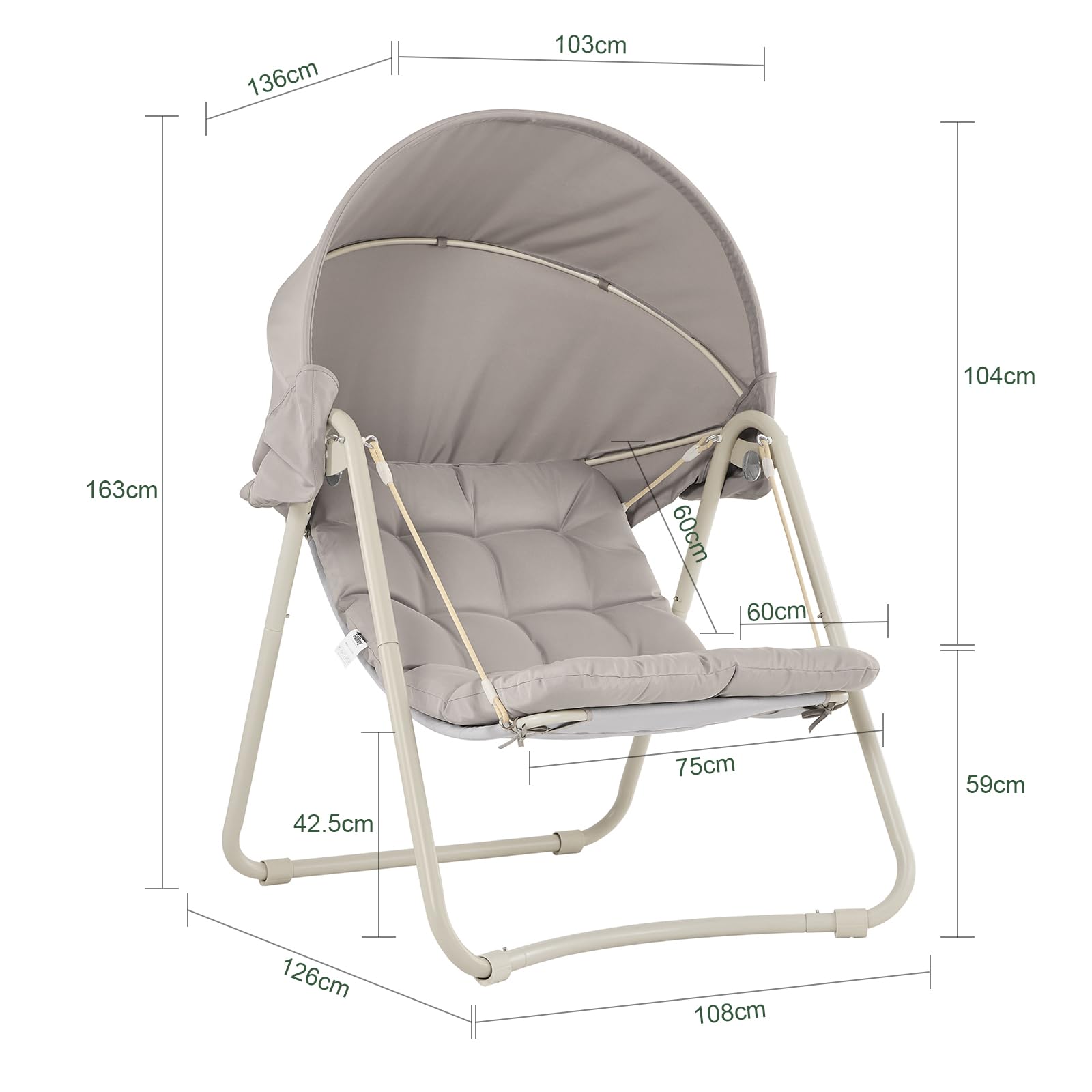 Sobuy Columpio Jardin Exterior Colgante Exterior con Parasole Regolabile Muebles Jardin Exterior Sillón Relax e Hamacas Jardin Beige 108x126x163 cm OGS62-MI
