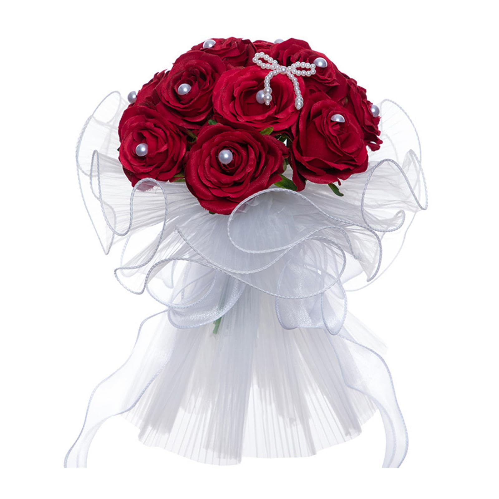 Jazuaiao Artificial Rose Bouquet Simulation Decorative Flower Ornaments Supplies for Wedding Engagement Ceremony White Silk Flowers