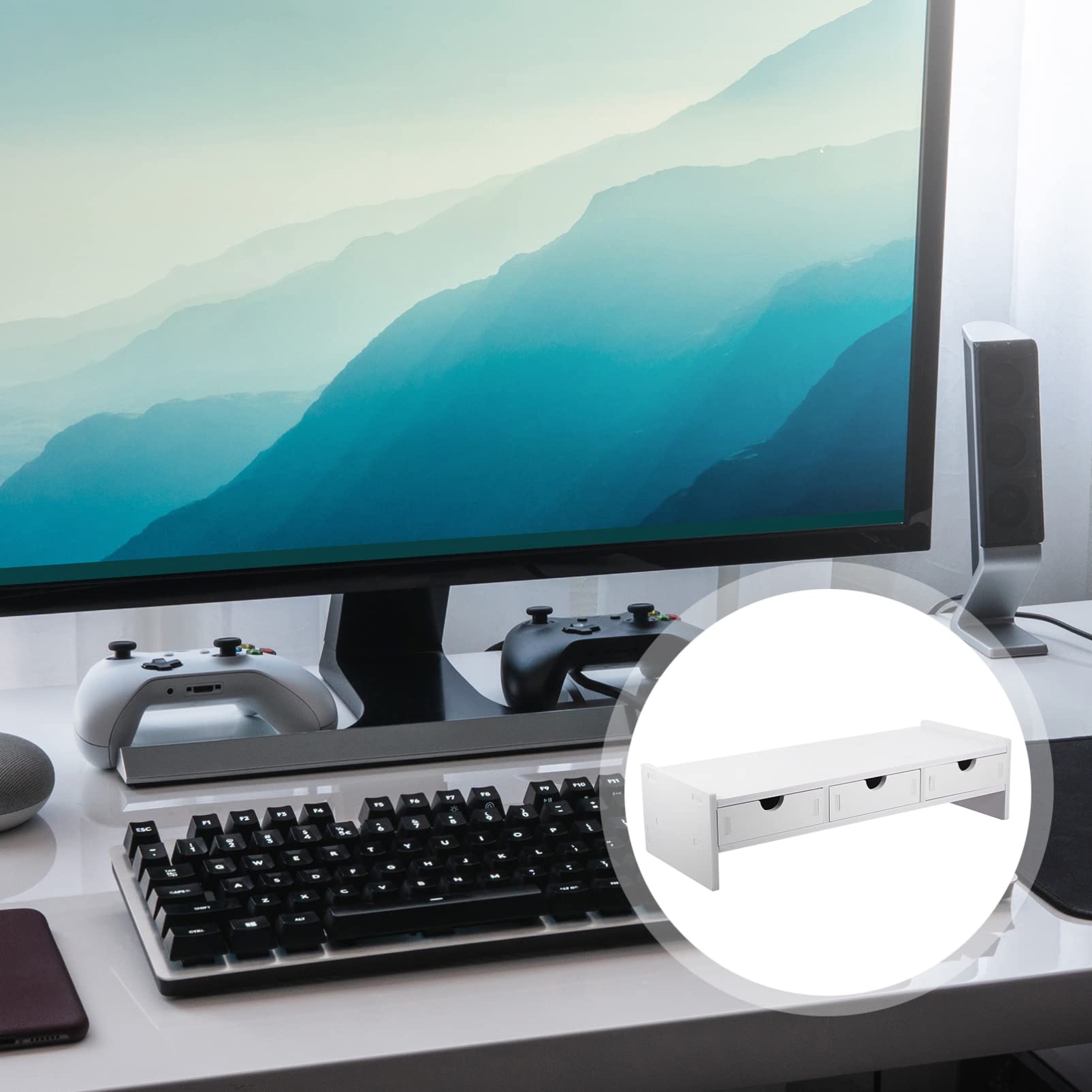 VOSAREA 1pezzi Alza Schermo Portatile in PVC Supporto per Monitor Organizza Cancelleria e Dispositivi su Scrivania Robusto e Durevole per Laptop