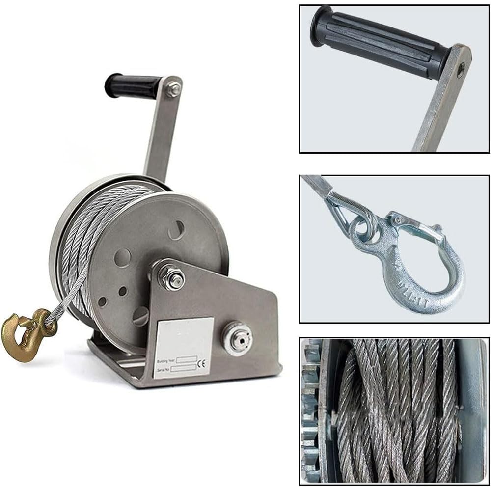 Argano manuale portatile in acciaio inox, strumento di sollevamento e traino manuale con freno automatico per sollevamento e trazione di carichi pesanti