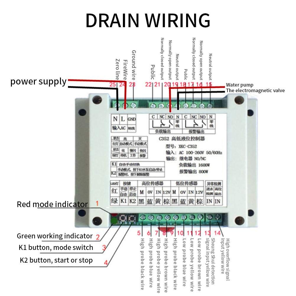 Automatic Water Level Controller, Controller with Non Liquid Level Sensors for Water Tank, AC110V-220V Automatic Water Level Controller Filling System (XKC-C352-2P)