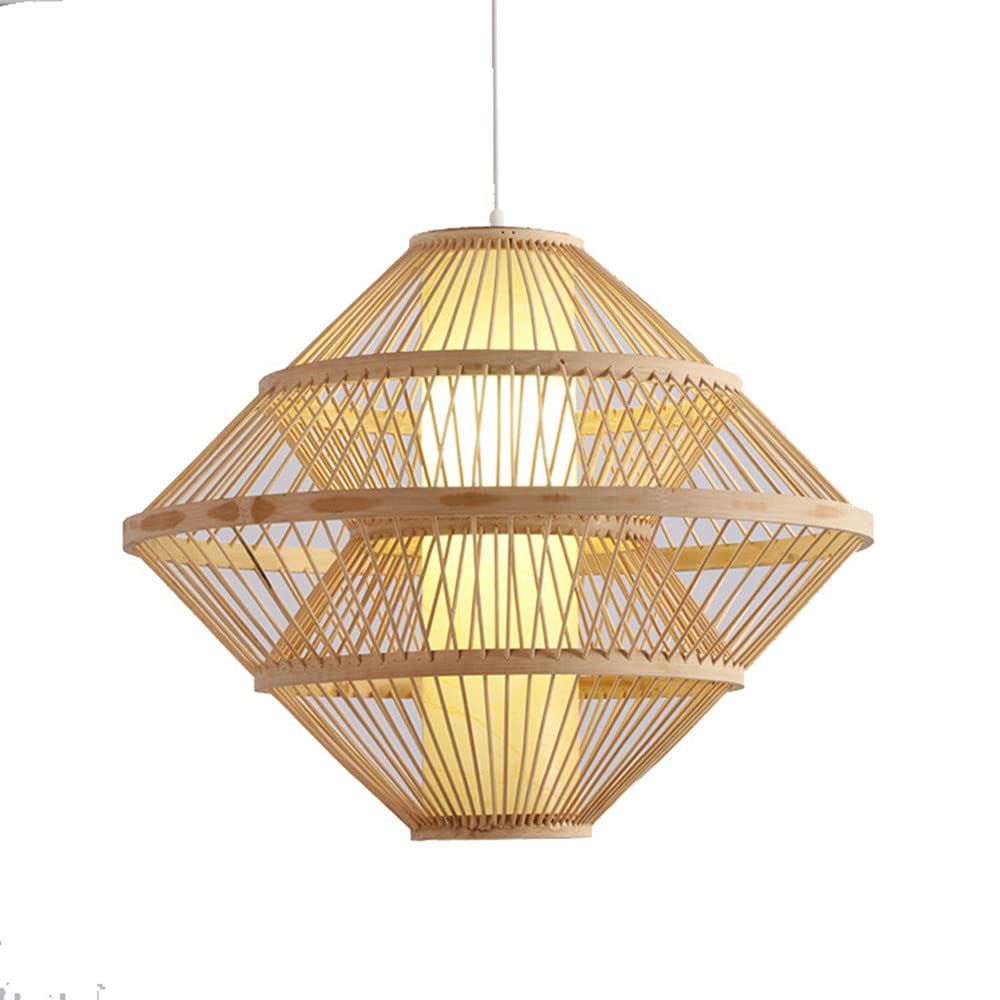OZBMA Restaurant Decor Hanging Light, Handmade Bamboo Pendant Lighting 1Pack Crafts Lamp, Natural Wooden Chandelier Lampshade for Kitchen Island, Living Room(Bulb Not Included),23.6in