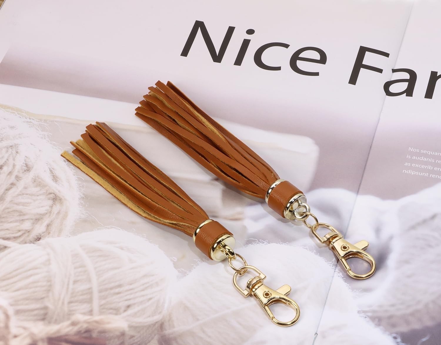 Penta Angel 2Pcs 5.9'' Large PU Leather Tassel with Lobster Swivel Keychain Pendant for Handbag Backpack Jewelry Making(Brown)