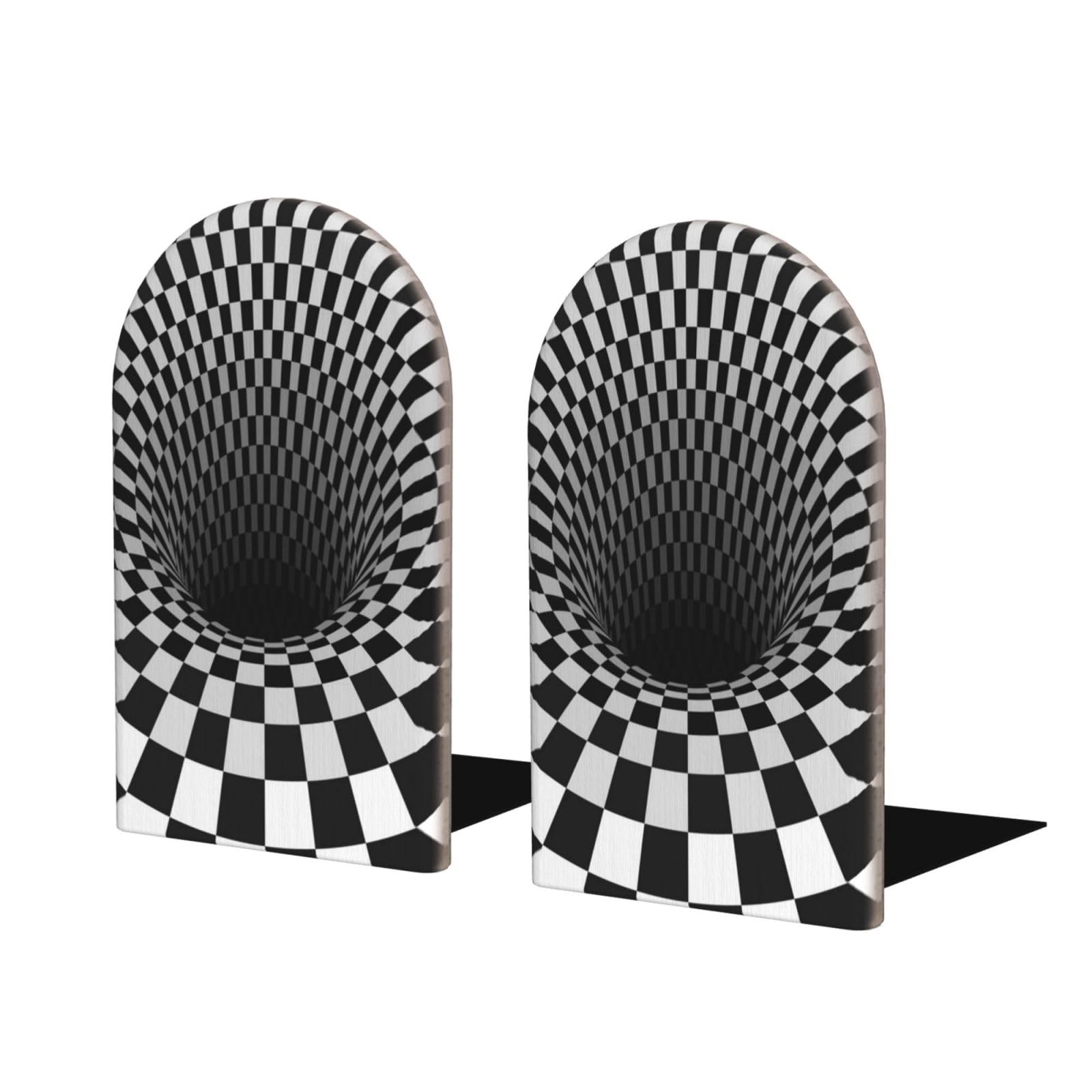 Egomed As Picture Wooden Bookends, Set Of 2 Bookshelf Book Stopper Book Holder For Home Library School, Abstract Geometric Optical 3D Vortex Illusion