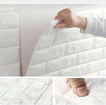 UKAB DEKOR Kendinden Yapışkanlı Esnek Köpük Beyaz Duvar Kağıdı Paneli 3d Boyutlu Tuğla Desen 70 * 50 Beyaz 70 x 50