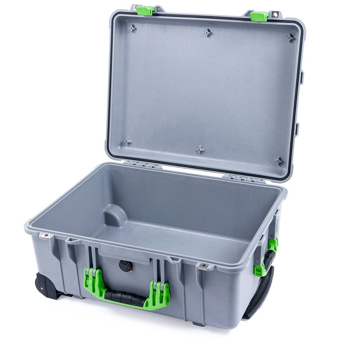 Pelican Protector 1560 Case by ColorCase - Silver - Waterproof Case (Case Only) - Lime Green Handles & Latches