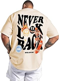 Mens Graphic Tees Vintage T-Shirts Oversized Letter Print Casual Crewneck Cotton Top Short Sleeve