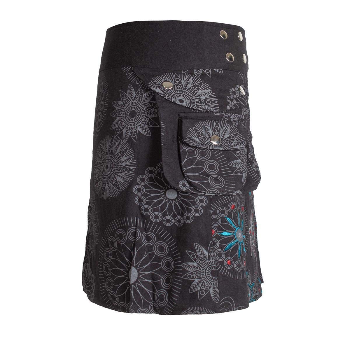 Vishes - Alternative Bekleidung - Damen Wickel-Rock Bedruckt Bestickt Blumen Mandala Gürtel-Tasche