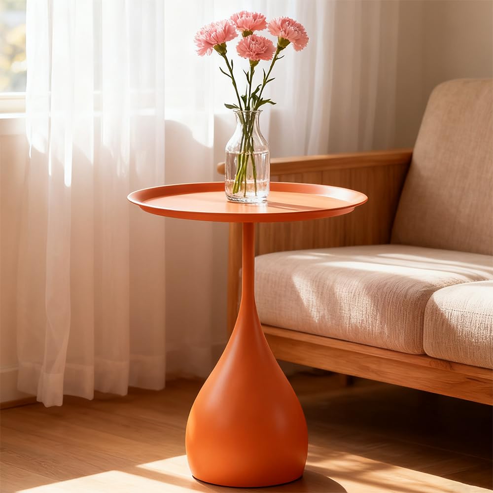Small End Table Round Side Tables Living Room, Metal Coffee Accent Table | Boho Decor Drink Table, Modern Bedside Nightstand for Bedroom, Mid Century Sofa Table for Couch Outdoor Patio Yard Balcony